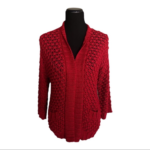 Chico's Sweaters - Chico's Red Knit Cardigan Sweater Size Small